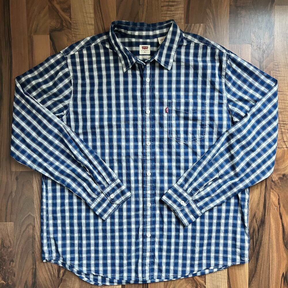 Levi's Long-sleeved Blue Plaid Men's Shirt Extra Large XL - Picture 2 of 5